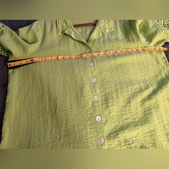 John Mark Boho Button Up Tunic Crochet Sleeve in Lime Green Wire Collar Sz 1X - Picture 8 of 10